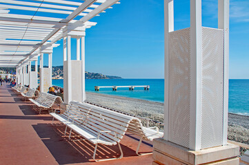 Promenade des Anglais in Nice, city on the Cote d'Azur, French Mediterranean coast. France