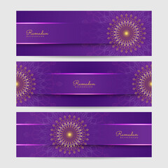 Set of Mandala pattern purple and gold colorful wide banner design background