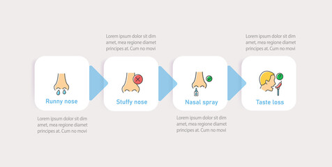 Influenza vector infographics. 4 illness steps slide show. Medicine industry presentation. Healthcare layout, info chart, banner