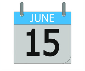 June 15th. Calendar icon. Date day of the month Sunday, Monday, Tuesday, Wednesday, Thursday, Friday, Saturday and Holidays