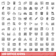 100 office icons set. Outline illustration of 100 office icons vector set isolated on white background