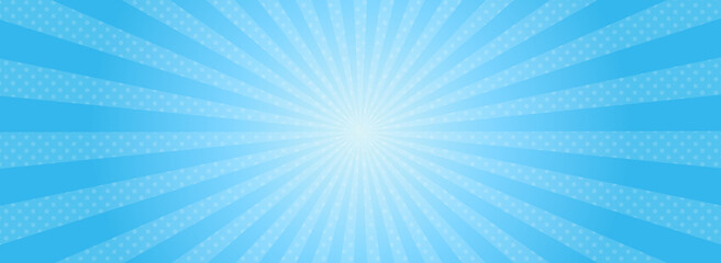 バナー向け　集中線&times;ドットの水色背景（横長）