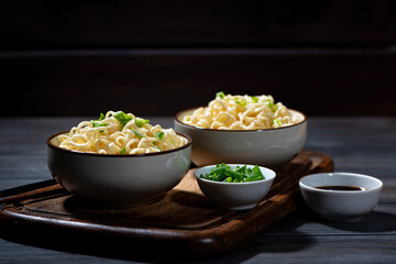 fresh hot egg noodles with vegetables