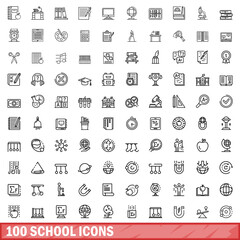 100 school icons set. Outline illustration of 100 school icons vector set isolated on white background