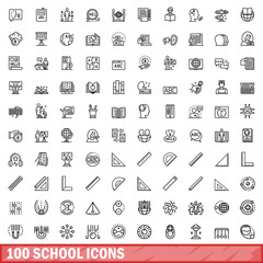 100 school icons set. Outline illustration of 100 school icons vector set isolated on white background