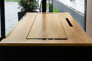 Director's office with large wooden table. Interior design