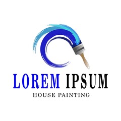 simple logo design of house painting service with brush in blue colors. 