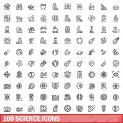 100 science icons set. Outline illustration of 100 science icons vector set isolated on white background