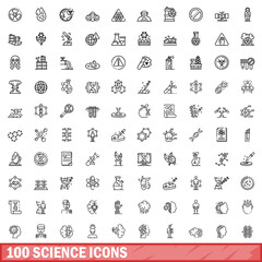 100 science icons set. Outline illustration of 100 science icons vector set isolated on white background