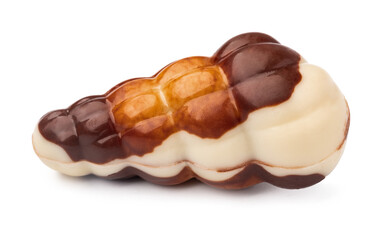 Chocolate sweets shaped as seashells isolated on white background