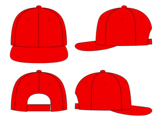 Blank Red Hip Hop Cap With Adjustable Hook and Loop Strap Closure Template On White Background, Vector File