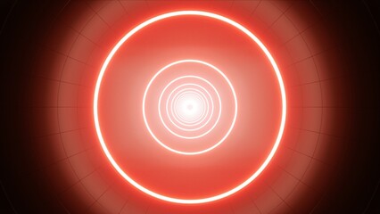 Bright Orange Circle Light in the Metallic Tunnel 3D Rendering