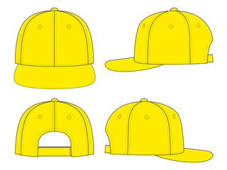 Blank Yellow Hip Hop Cap With Adjustable Hook and Loop Strap Closure Template On White Background, Vector File