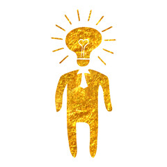Hand drawn gold foil texture icon Lightbulb head