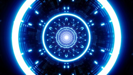 Glowing Cyber Blue Light Tunnel