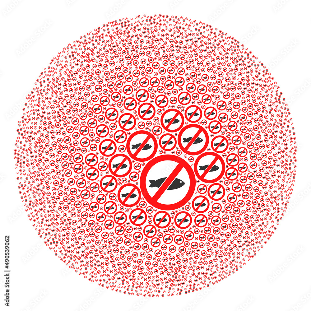 Poster forbidden fish items are combined into bubble group. forbidden fish icon round mosaic. abstraction r
