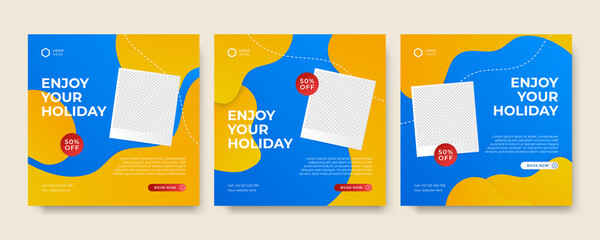 Obraz na płótnie Canvas Set of travel sale social media post template. Web banner, flyer or poster for travelling agency business offer promotion. Holiday and tour advertisement banner design.