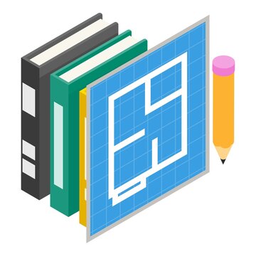 Construction Documentation Icon Isometric Vector. Folder, Blueprint Background