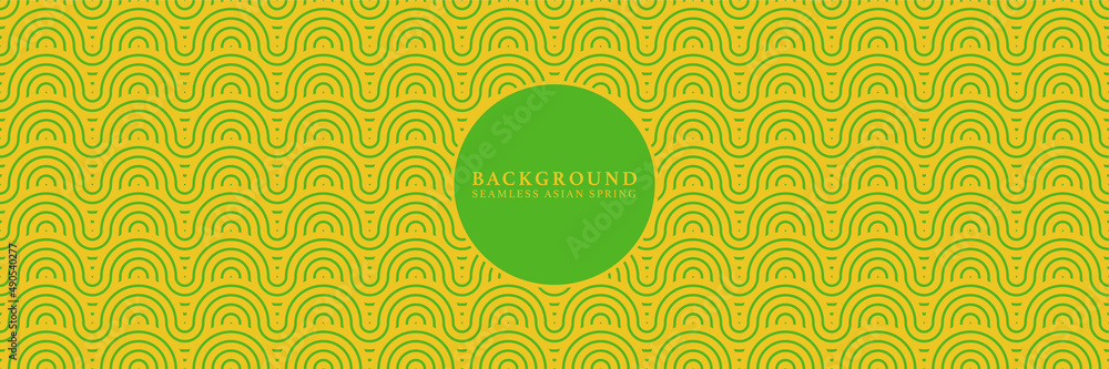 Wall mural asian background motif in oriental geometric style. yellow green seamless pattern for wrapping, bann