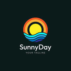Summer Sunny and Ocean Wave Icon Logo Design Template
