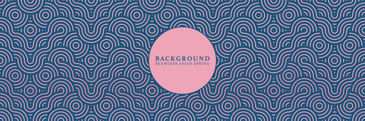 Asian background motif in oriental geometric style. Pink blue seamless pattern for wrapping, banner, fabric, texture. Japanese vector wild fox animal ornament.