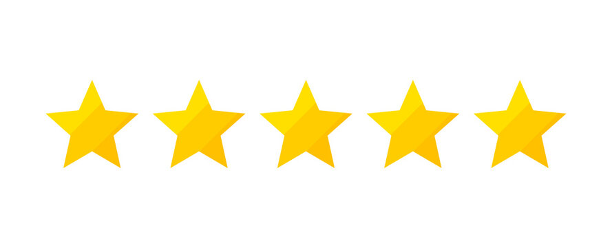 Five stars review rating icons symbol.