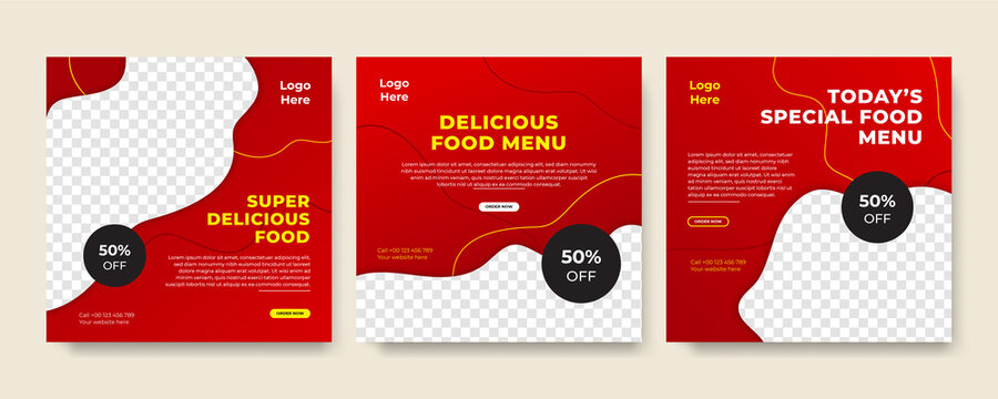 Super delicious fast food social media post template. Healthy tasty food banner, flyer or poster design for online business marketing promotion. Restaurant offer menu design with brand logo.