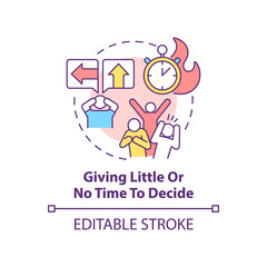 Giving little and no time to decide concept icon. Manipulation example abstract idea thin line illustration. Isolated outline drawing. Editable stroke. Arial, Myriad Pro-Bold fonts used - obrazy, fototapety, plakaty