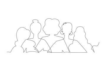 Happy Women Day greeting card illustration. Continuous line drawing diverse woman silhouette. Young girl team together for march 8th international womens event. Vector illustration.