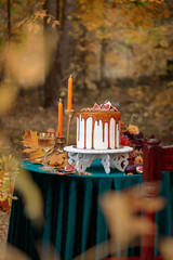 Autumn sweet dessert decorated on a table