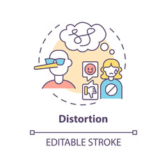 Distortion concept icon. Emotional manipulation strategy abstract idea thin line illustration. Distorting reality. Isolated outline drawing. Editable stroke. Arial, Myriad Pro-Bold fonts used