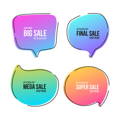 Set of sale promotion speech bubbles. Commercial signs for business, shopping, marketing and advertising. Vector illustration.