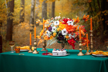 Autumn sweet dessert decorated on a table