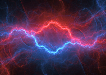 Naklejka premium Hot red and cold blue electrical lightning background