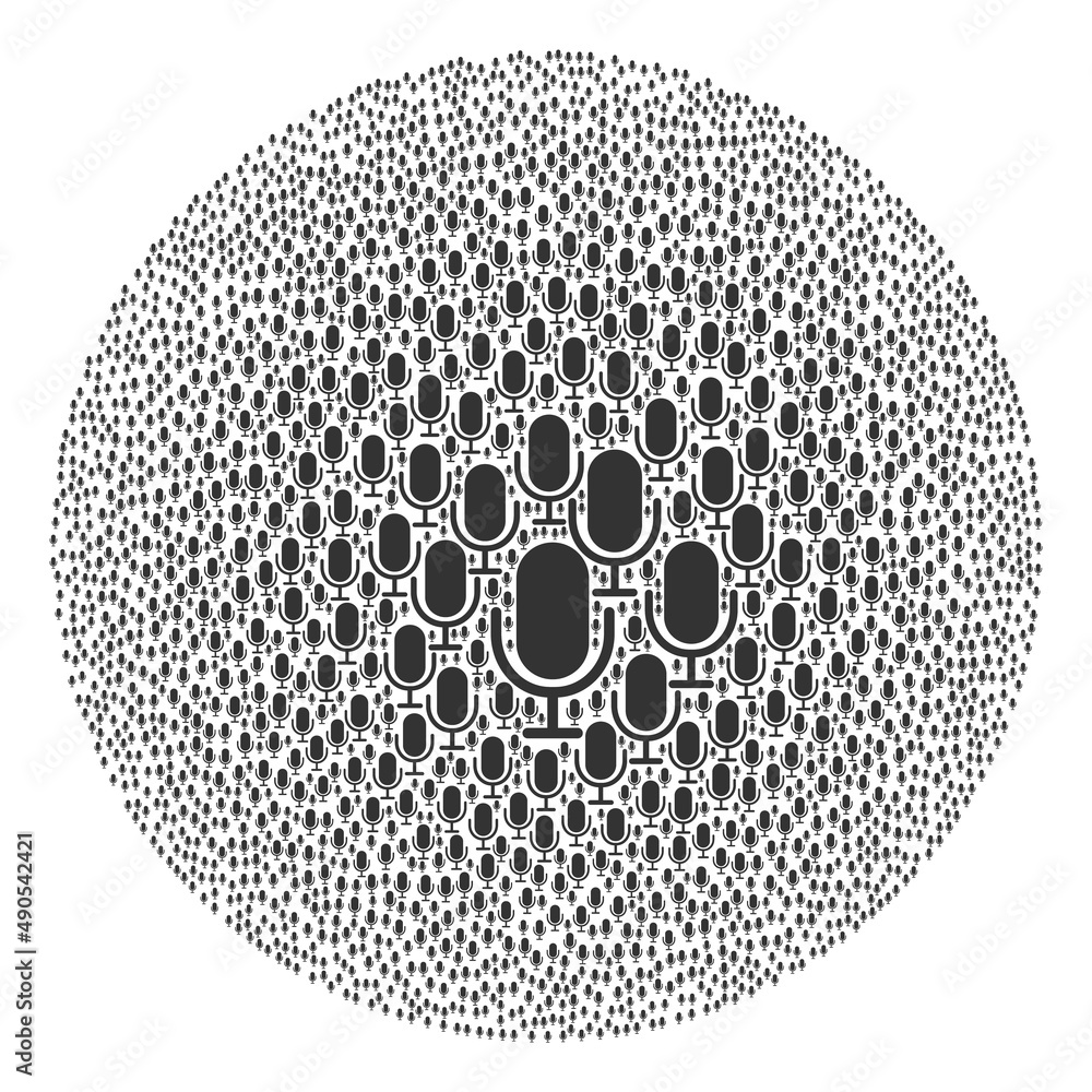 Poster microphone icons are combined into spheric collection. microphone icon spheric mosaic. abstraction s