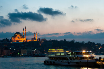 Beautiful evening view of Istanbul from the European side