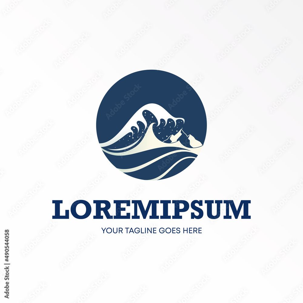 Poster sea or beach waves in block circle with japanese style image graphic icon logo design abstract conce