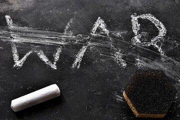 erased inscription war, chalk and sponge concept stop war