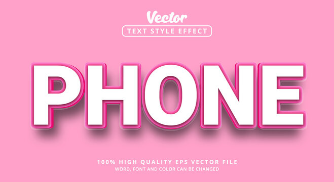 Phone text with glossy pink color style, editable text effect