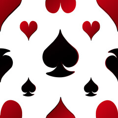 Card suits of spades and hearts on a white background, seamless pattern