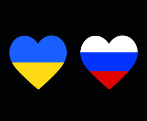 Ukraine And Russia Flags Hearts icon National Europe Emblem Vector