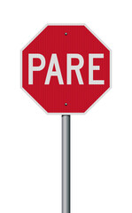 Vector illustration of the red Pare (Stop for South America countries) road sign with reflective effect