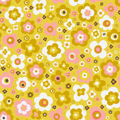 70s style Flower power pattern, Retro floral seamless background - 490546846