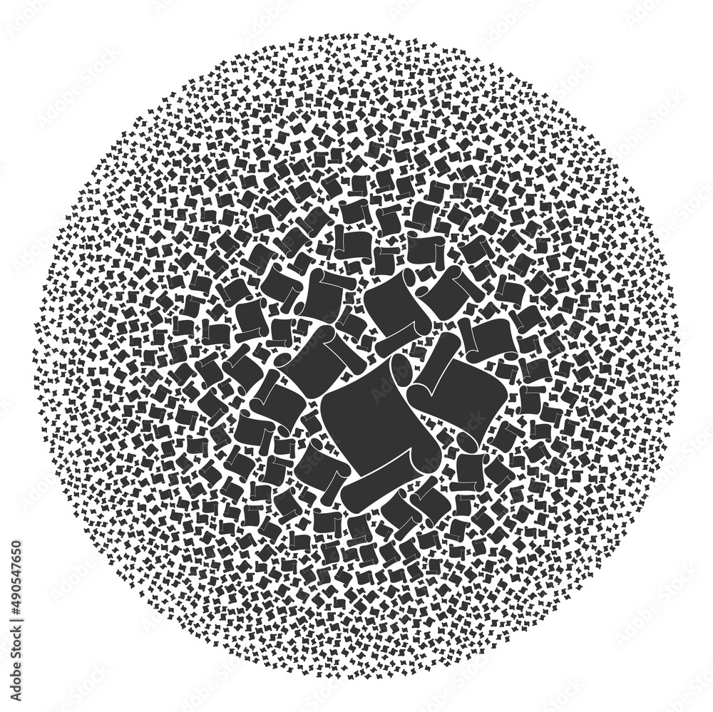 Poster paper roll items are organized into bubble group. paper roll icon round mosaic. abstract round bubbl