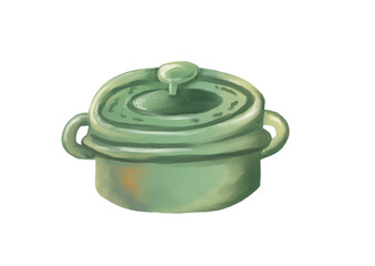 水彩で描いた両手鍋の主線なし手描きイラスト