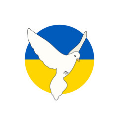 Wzlatujący ptak na tle Ukraińskiej flagi. Gołąbek pokoju. Powiedz 