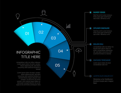 Vector Multipurpose Dark Blue Infographic Five Elements Template