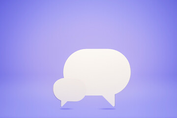 Communication concept 3d white speech bubbles isolated on a trendy purple background