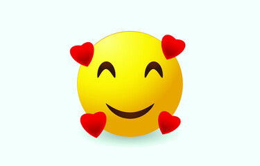 Happy Emoji with Hearts , Vector Set