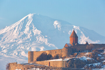 Ancient Armenian church Khor Virap with Ararat, Armenia